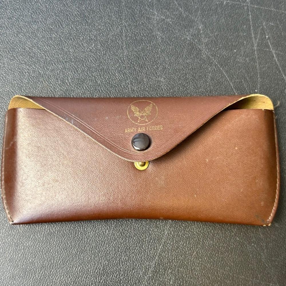 WWII US Army Air Forces Leather Sunglasses Case Flying Sun SP1 111‎ Aviation VTG